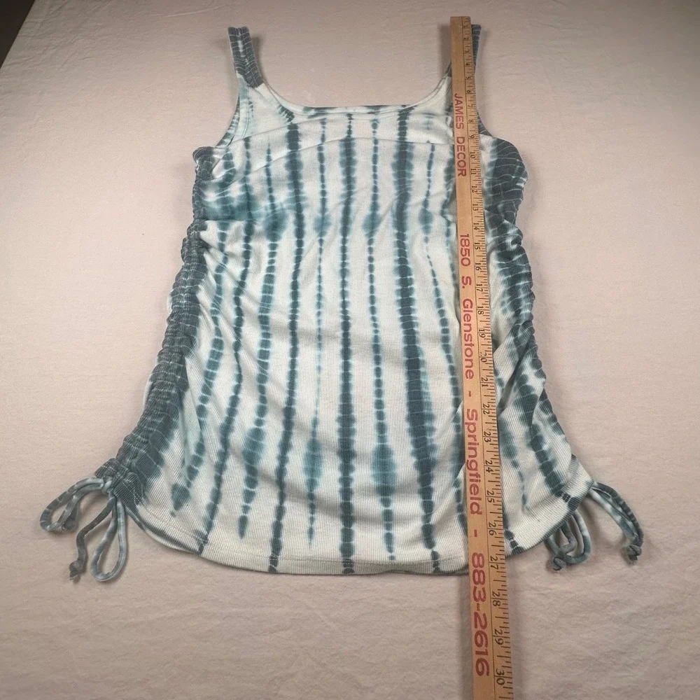 Chaser Womens Tie Dye Ribbed Cinch Side Tank Top Blue White CW8132-TIE Large NWT